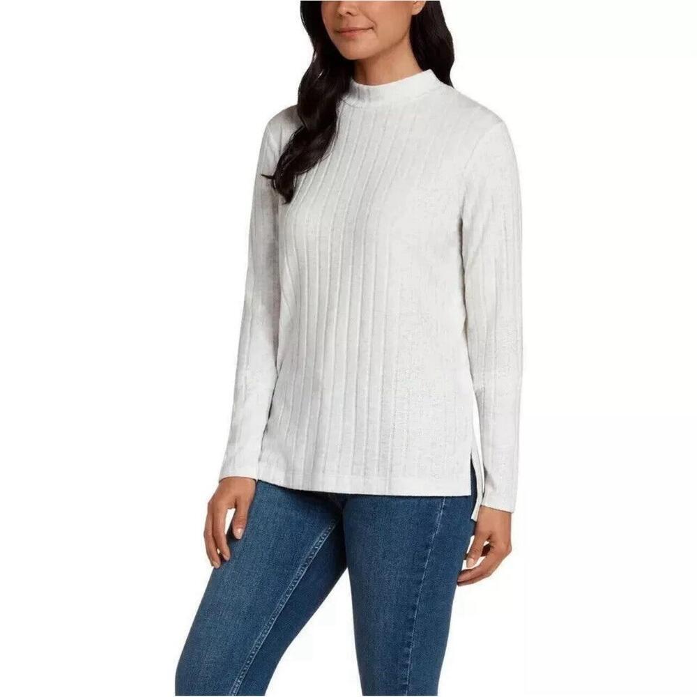Matty M Women's Mock Neck Ribbed Tunic Top, Heather Pearl Gray, Size XL